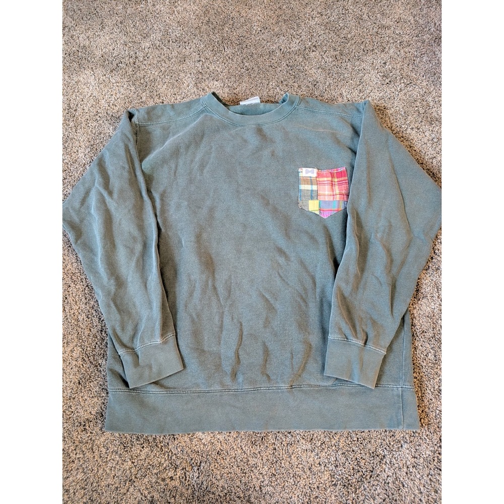Fraternity Collection Sage Sweatshirt Plaid Patchwork Pocket‎ Womens Large